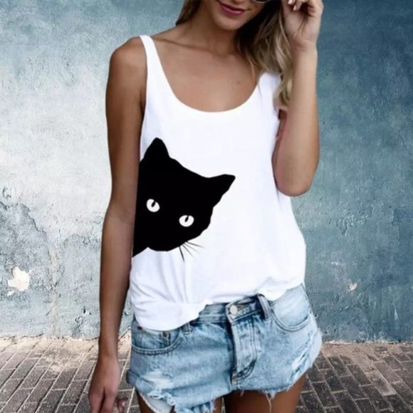 Black Cat Ladies Tank Top in Gray - Picture 2 of 3